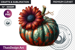 Floral Coquette Pumpkin and Daisy PNG with bow fall Clipart Product Image 1