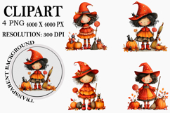 Whimsical Halloween Girl Clipart Watercolor PNG Product Image 1