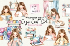 Cozy Craft Girl Watercolor Clipart Product Image 1