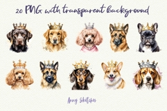 20 Dog Breeds in Crowns Watercolor Clipart Bundle PNG Product Image 5