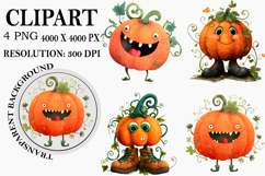 Whimsical Halloween Pumpkins Clipart Watercolor PNG Product Image 1