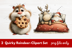 2 Quirky Reindeer Clipart Set | Fun Holiday Reindeer PNG Product Image 1