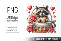 Valentine&#039;s Cute Raccoon Clipart PNG, Digital Download File Product Image 1