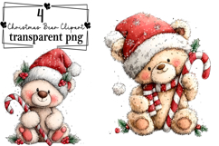 Whimsical Christmas Teddy Bear Clipart Watercolor PNG Product Image 1
