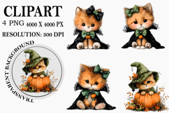 Whimsical Halloween Cat Clipart Watercolor PNG Product Image 1