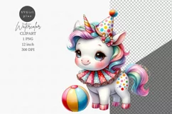 Unicorn clipart, Whimsical baby unicorn clown Product Image 1