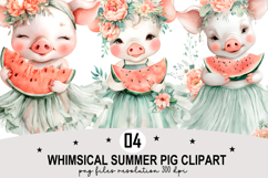 Whimsical Summer Pig Clipart Watercolor PNG Product Image 1