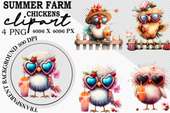 Summer Farm Chickens Clipart Watercolor PNG Product Image 1