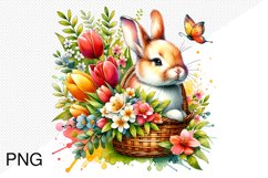 Spring Flowers And Bunny Sublimation - Clipart PNG Design Product Image 1