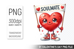 Watercolor Valentine Heart Character Clipart PNG Bundle Product Image 11