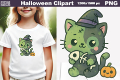 Zombie Cat Halloween Clipart | Cute PNG for Kids Projects Product Image 1