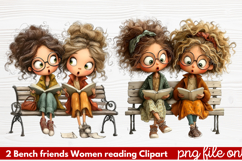 Bench friends Women reading Clipart Product Image 1