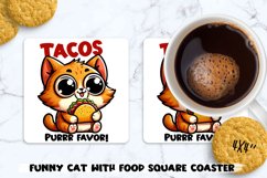 Funny cat with food saying square coaster. Sublimation PNG. Product Image 1