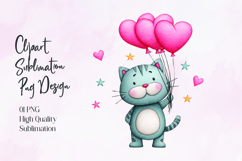 Cute Cat Holding Heart Balloons Sublimation PNG Product Image 1