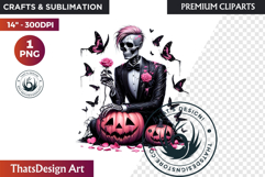 Pink &amp; Black Gothic Halloween Skeleton Clipart PNG, Skull Product Image 1