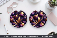 Flowers Car Coaster Sublimation| Summer Flowers Coaster PNG Product Image 1