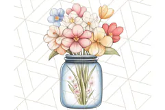 Flowers in Glass Jars PNG, Rustic Floral Watercolor Clipart Product Image 4