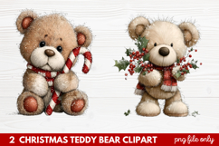 2 Christmas Teddy Bear Clipart | Cute Holiday Bear PNG Illus Product Image 1
