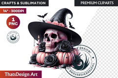 Pink and Black Gothic Halloween Skulls Clipart, pastel goth Product Image 1