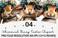 Whimsical Bunny Easter Clipart, Watercolor Easter Bunny PNG Product Image 1