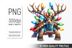 Watercolor Christmas Turtle With Lights Clipart PNG Bundle Product Image 16