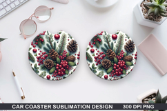 Christmas Pinecones and Berries Car Coaster Sublimation PNG Product Image 1