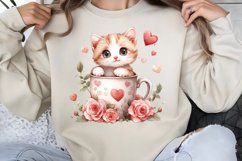 Watercolor Valentine Cat Love Clipart PNG Product Image 1
