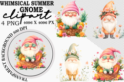 Whimsical Summer Gnome Clipart Watercolor PNG Product Image 1