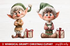 2 Whimsical Grumpy Christmas Clipart | Funny Grumpy Holiday Product Image 1