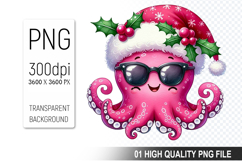 Christmas Octopus Clipart PNG, Festive Octopus illustration Product Image 1