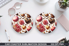 With Roses Car Coaster Sublimation |Valentine Coaster PNG Product Image 1