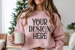 Christmas Gildan 18000 Light Pink Crewneck Sweatshirt Mockup Product Image 1