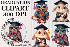 Whimsical Graduation Animal Clipart PNG, Graduation PNG Product Image 1
