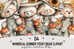 Whimsical Summer Teddy Bear Clipart Watercolor png Product Image 1
