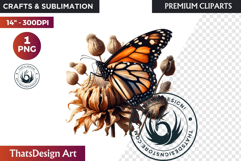 Autumn Butterfly and flower Clipart: Moody Floral PNG Product Image 1