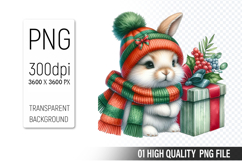 Watercolor Christmas Animals Clipart PNG Bundle, 25 Designs Product Image 9