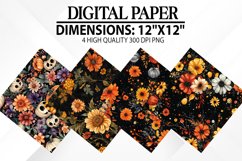 Halloween Flowers Digital Paper - Halloween Background Product Image 1