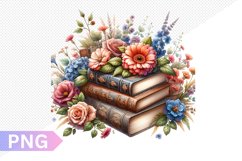 Vintages Books And Flowers Sublimation - Clipart PNG Design Product Image 1