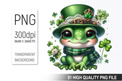 St. Patrick’s Day Frog with Hat Clipart, Shamrocks PNG Product Image 1