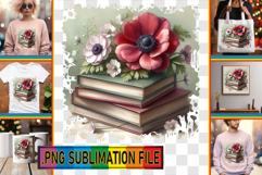 Radiant TSHIRT Gift Ideas PNG, Book and flower Product Image 1