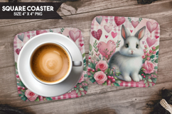 Cute Bunny, Holiday Themes, Buffalo Plaid Square Coaster PNG Product Image 1