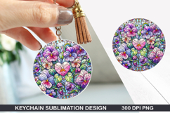 Flower Keychain Sublimation - Spring Keychain PNG Design Product Image 1