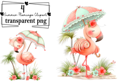Whimsical Summer Flamingo Clipart Watercolor PNG Product Image 1