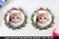 Christmas Cat Car Coaster PNG, Funny Cat Car Coaster Product Image 1