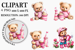 Whimsical Summer Teddy Bear Clipart Watercolor PNG Product Image 1