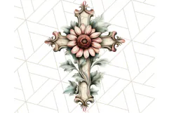 Faith Cross PNG with Flowers, Watercolor Religious Art Print Product Image 4