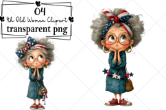 Whimsical July 4th Old Women Clipart Watercolor PNG Product Image 1