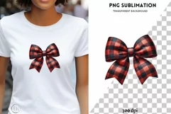 Christmas Buffalo Plaid Bow PNG, Sublimation Design, Festive Product Image 1