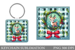 Cute Deer Keychain Design. Christmas Keychain Sublimation Product Image 1