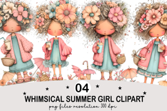 Whimsical Summer Girl Clipart Watercolor png Product Image 1